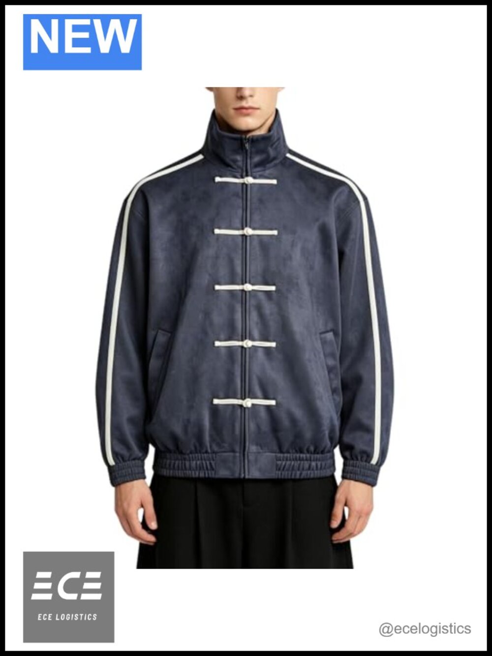 Faux Suede Chinese Style Jacket Zip Up Oversized Stand Collar